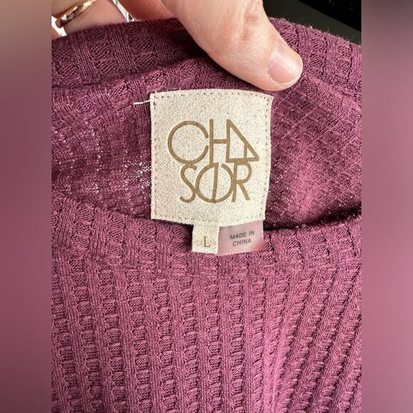 CHASER Large Mulberry Wine Maroon Waffle Knit Button Cuff Thermal Layering Top - Picture 6 of 8